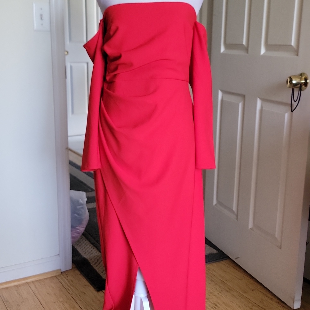 Abercrombie & Fitch Strapless Red Dress with Asymmetrical Hem And Slit